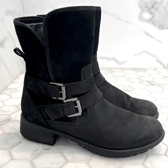 Blondo Shoes - Blondo Tula Moto Motorcycle Black Leather Waterproof Boot Bootie Women’s Size 7